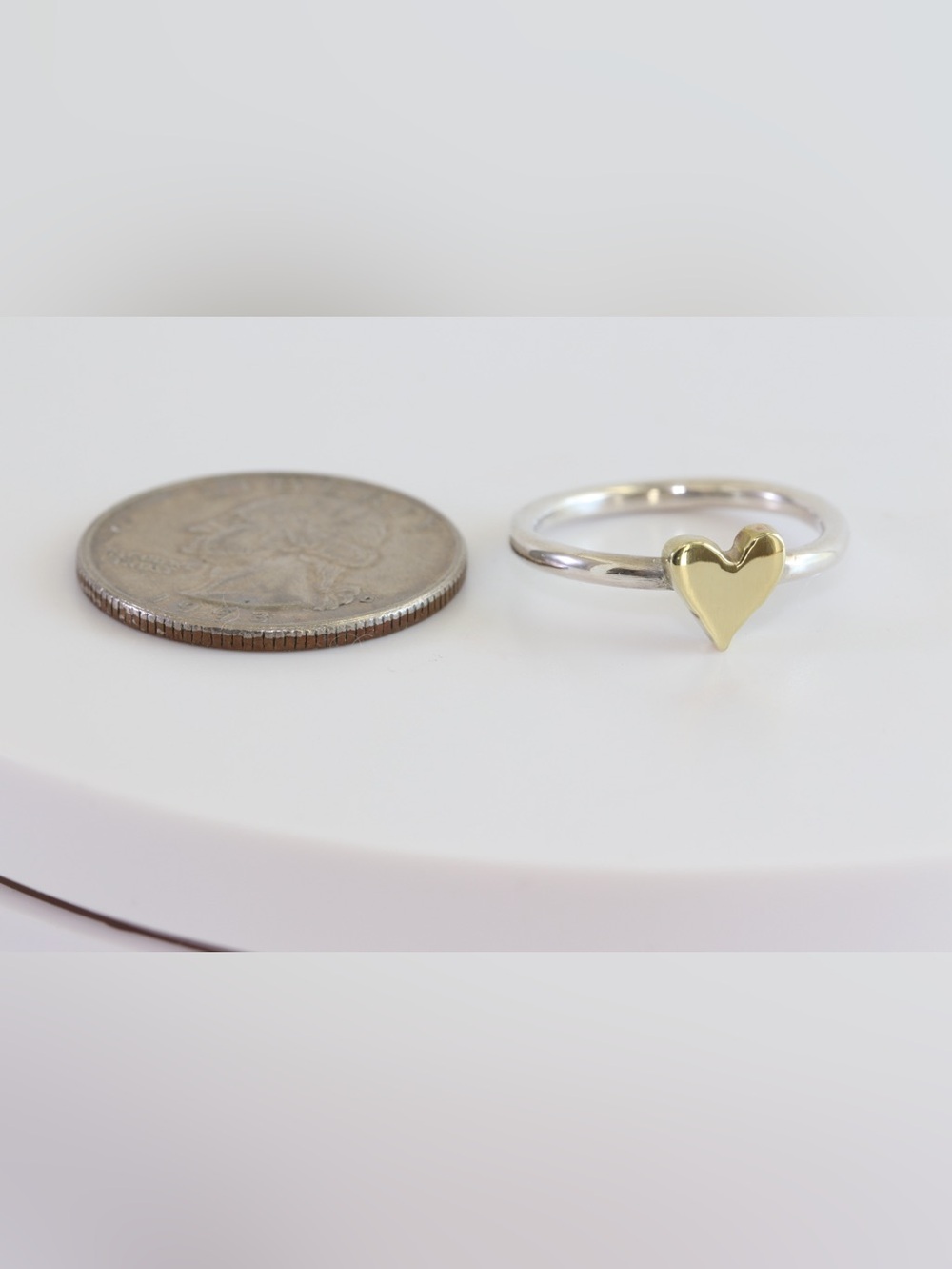 Handmade Sterling Silver & Brass Heart Ring – Size 7.5
